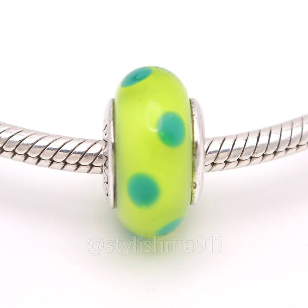 Authentic PANDORA Green Polka Dots Glass Murano Charm - Picture 2 of 9